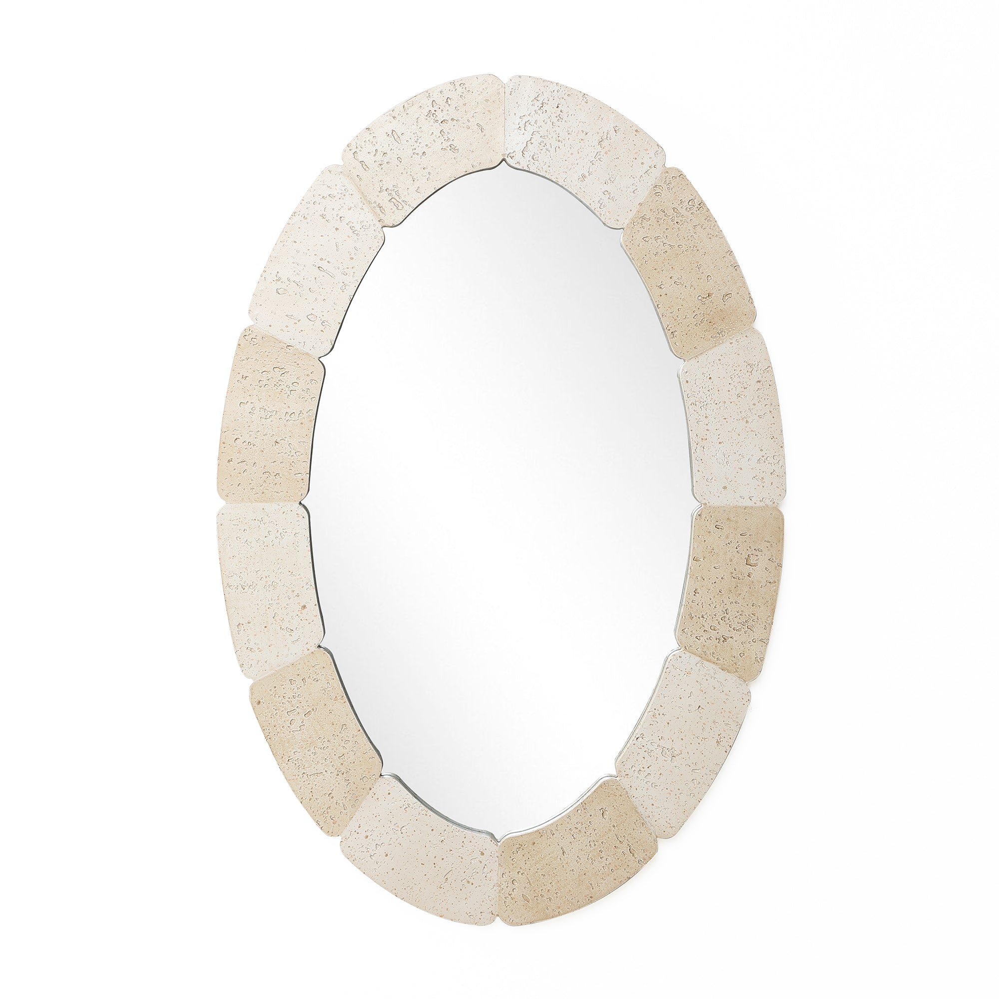 Elliptischer Steinmuster Wandspiegel – Ganzkörper-Spiegel mit Texturiertem Rahmen für Wohnraum