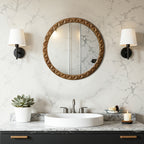 Runder 3D-Geometrie Holz-Wandspiegel – Deko-Spiegel mit Strukturiertem Rahmen für Wohnraum