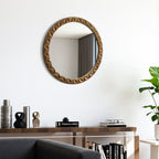 Runder 3D-Geometrie Holz-Wandspiegel – Deko-Spiegel mit Strukturiertem Rahmen für Wohnraum