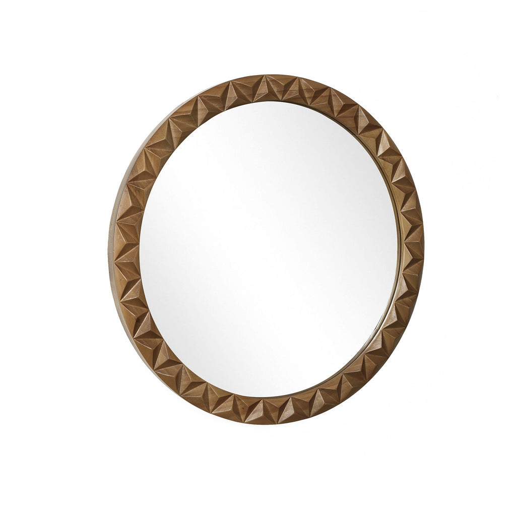 Runder 3D-Geometrie Holz-Wandspiegel – Deko-Spiegel mit Strukturiertem Rahmen für Wohnraum