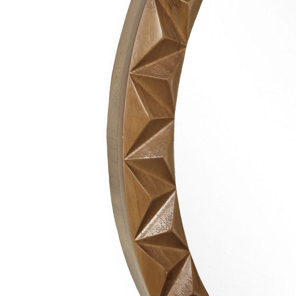 Runder 3D-Geometrie Holz-Wandspiegel – Deko-Spiegel mit Strukturiertem Rahmen für Wohnraum