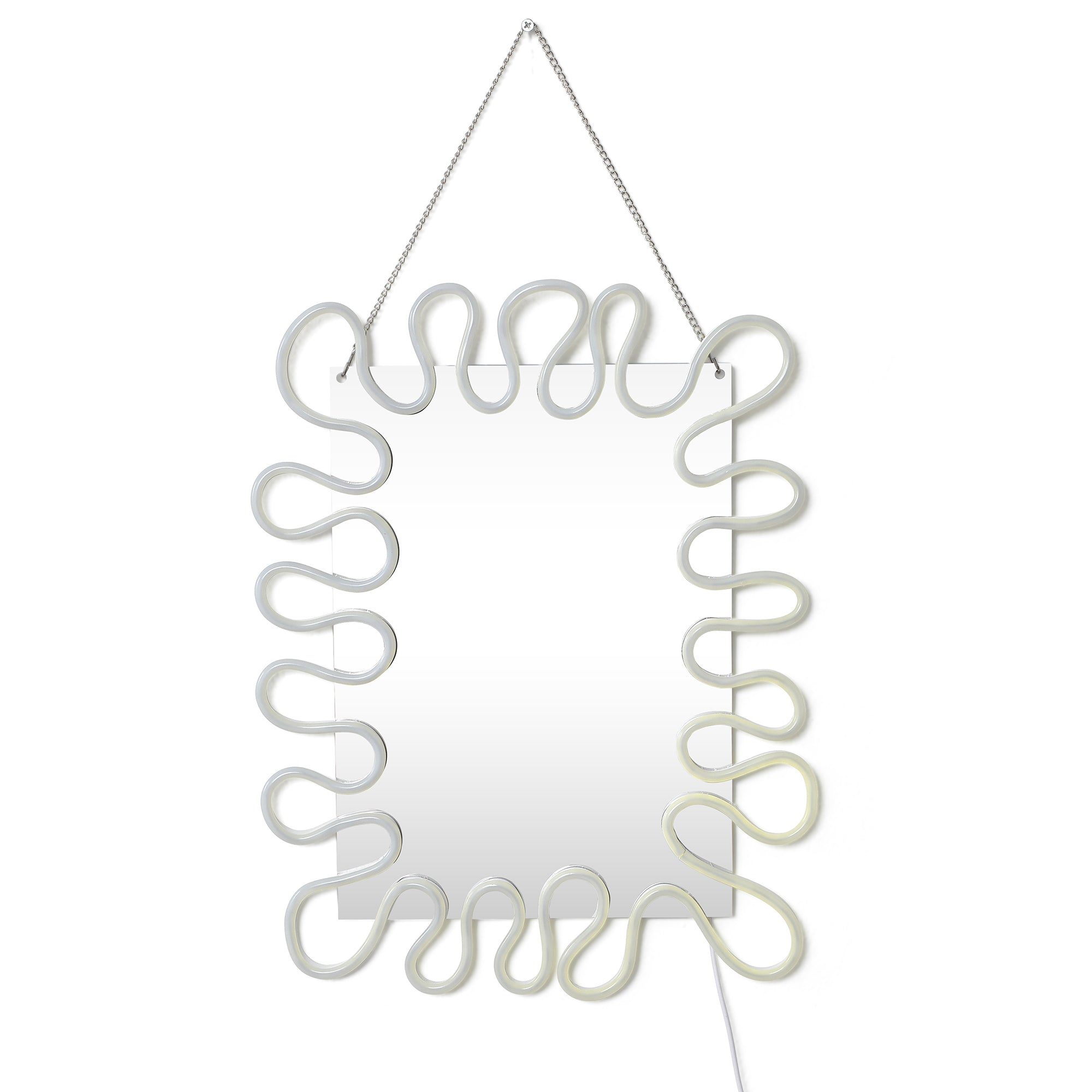 Gelber Neon-Wellen LED Spiegel – Leuchtender Wandspiegel mit Atmosphärenbeleuchtung für Wohnraum & Deko