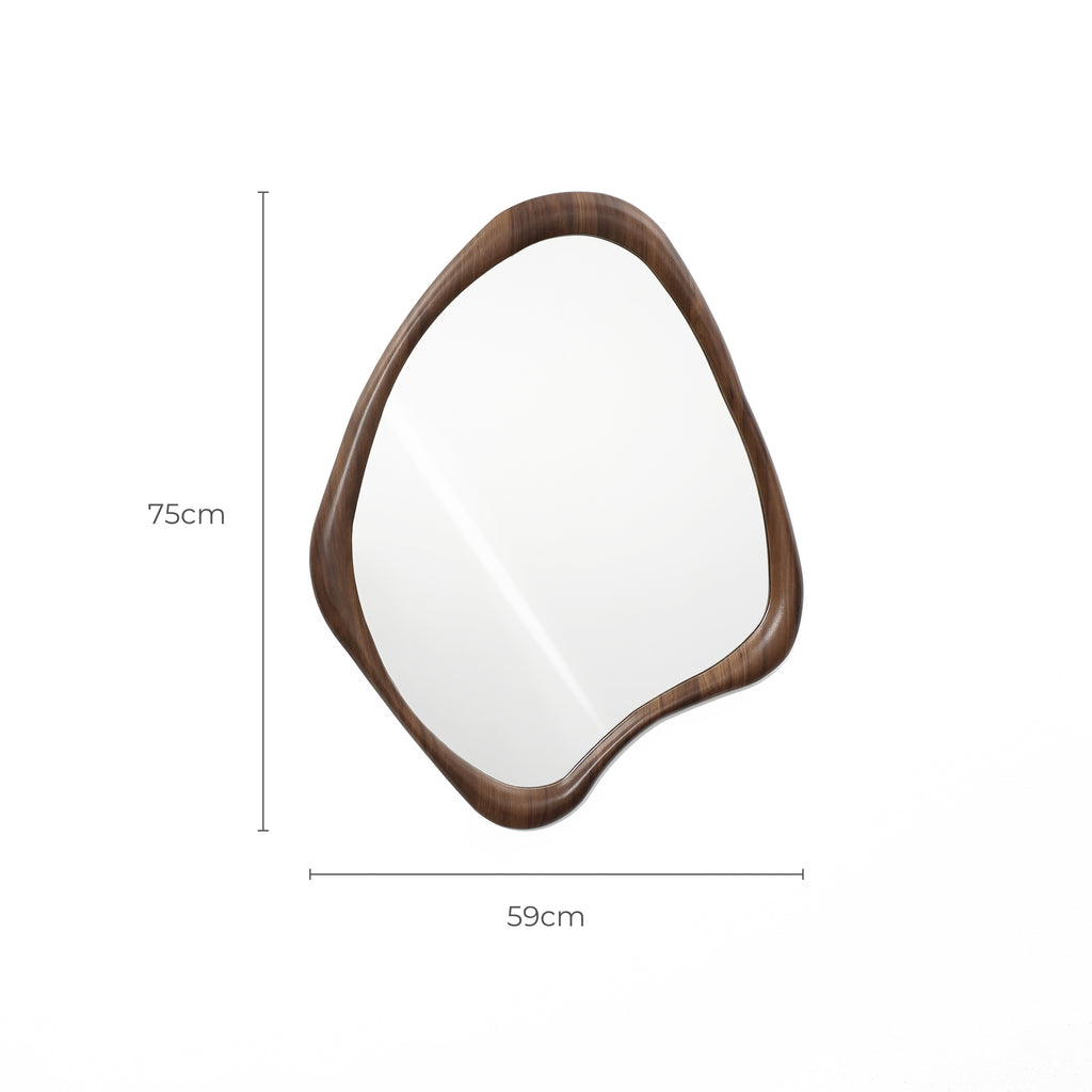 Asymmetrischer Wandspiegel 75 × 59 cm – Organische Form mit Holzrahmen