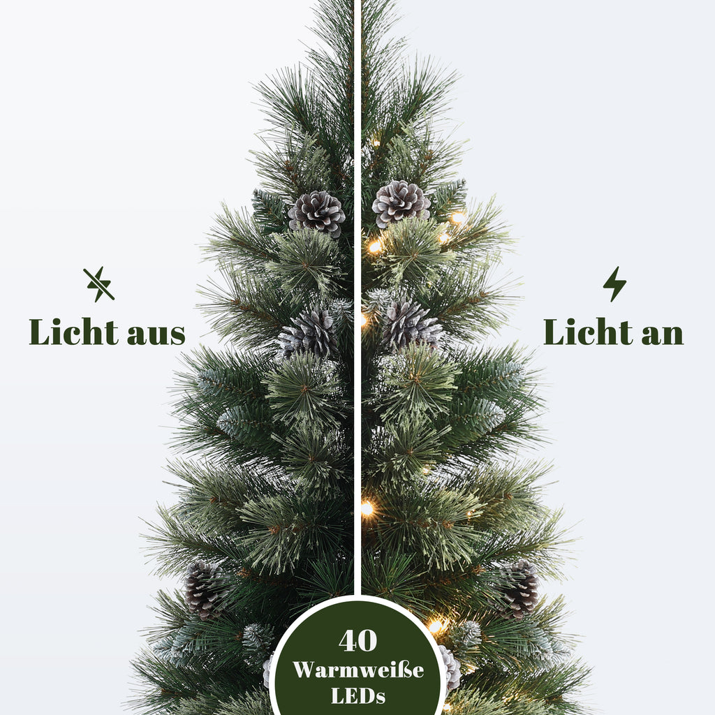 90 cm künstlicher Weihnachtsbaum mit integrierter LED-Beleuchtung und Tannenzapfen-Dekor