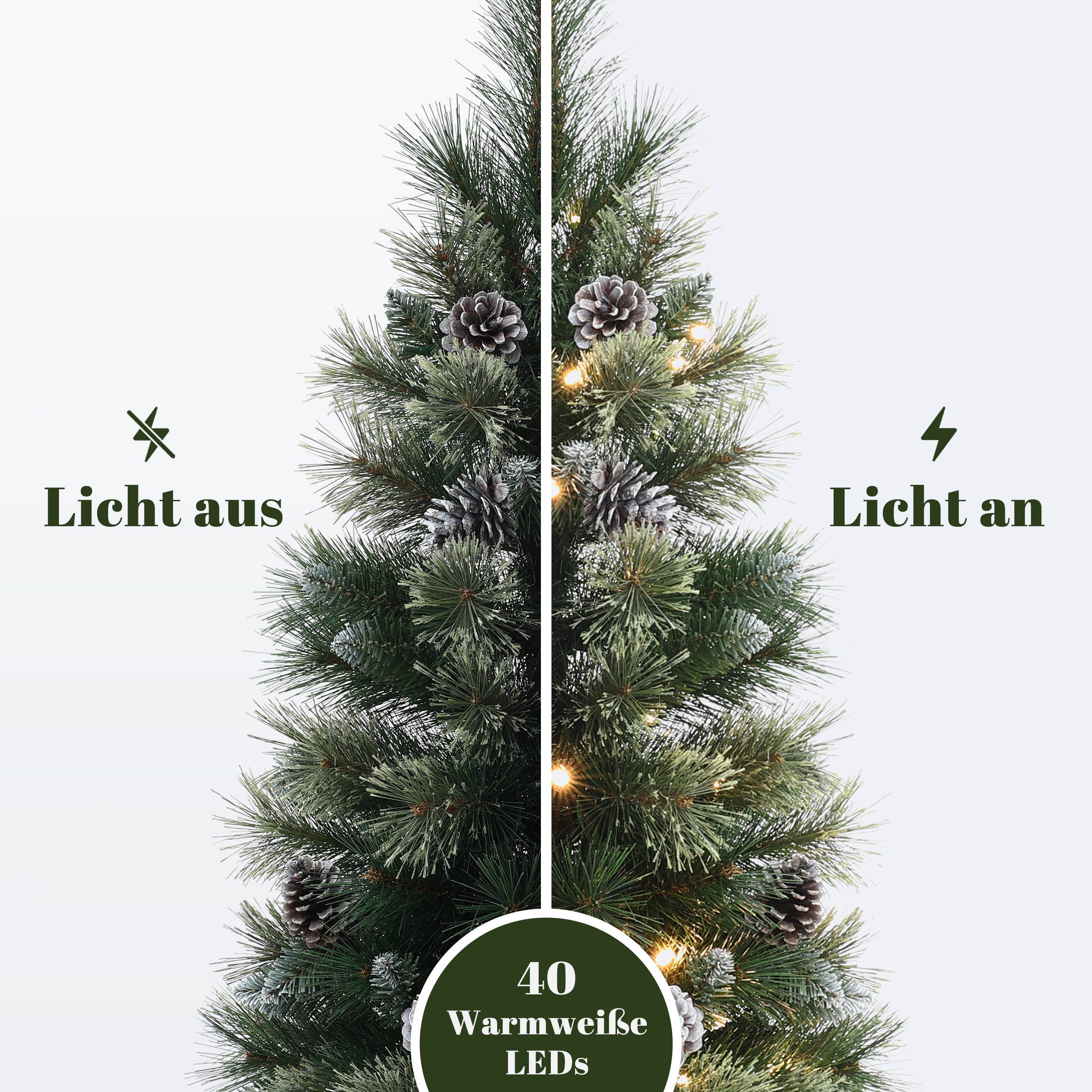 90 cm künstlicher Weihnachtsbaum mit integrierter LED-Beleuchtung und Tannenzapfen-Dekor