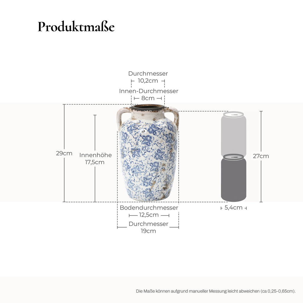 Handgefertigte Vintage Keramikvase – Blau-Weiß