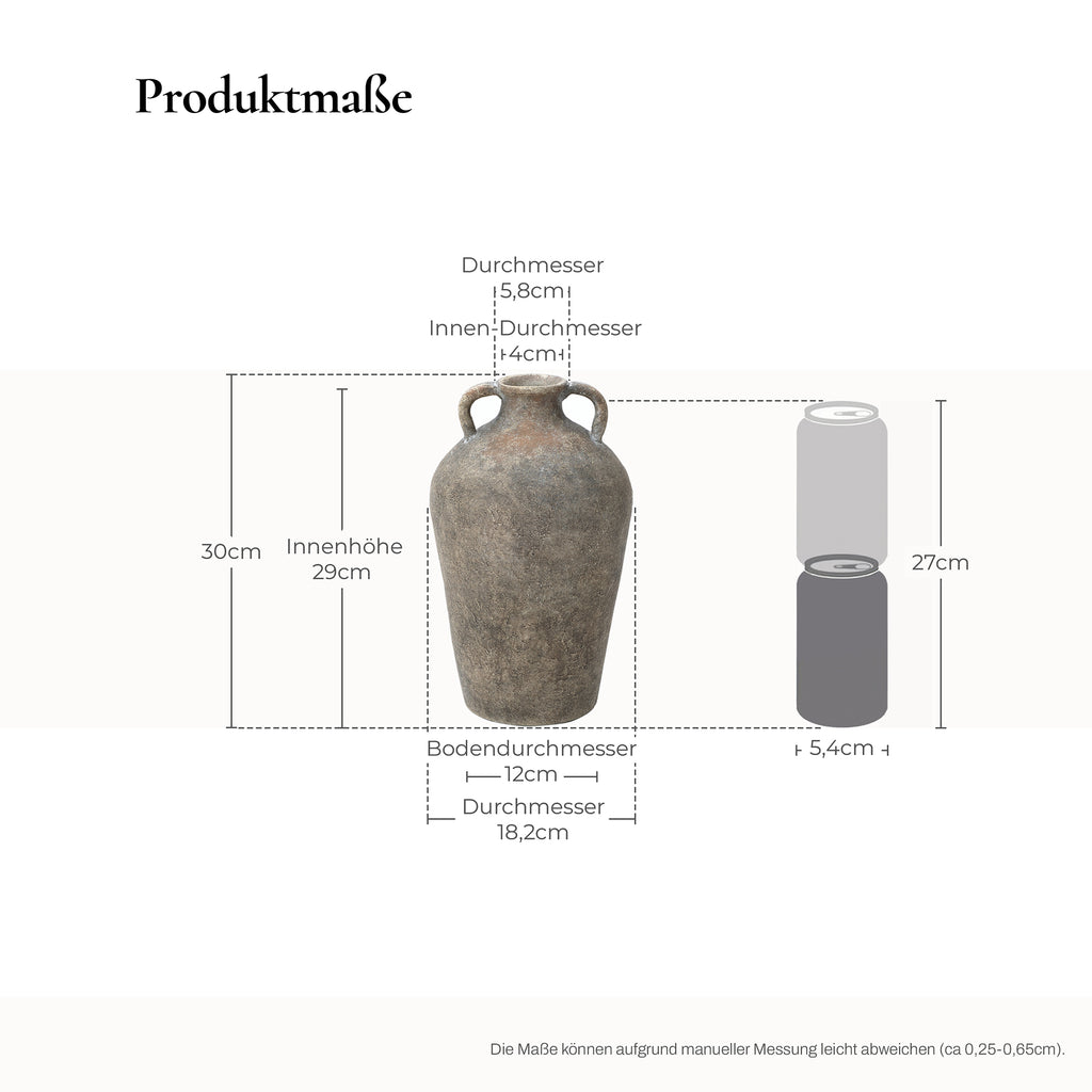 Vintage Terrakotta-Vase mit Doppelhenkeln – 30 cm