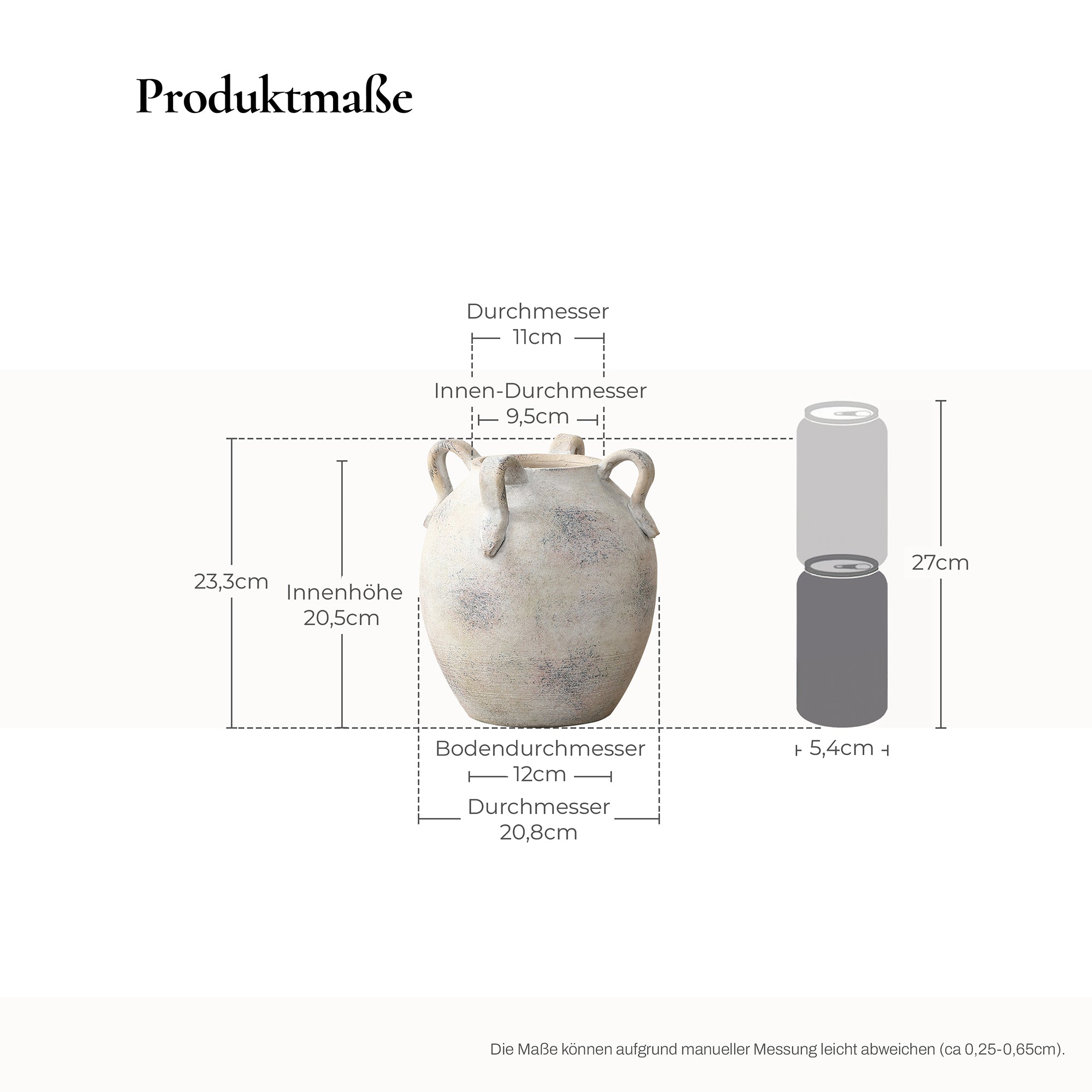 Grauweiße Terrakottavase im Vintage-Landhausstil – mit vier Henkeln