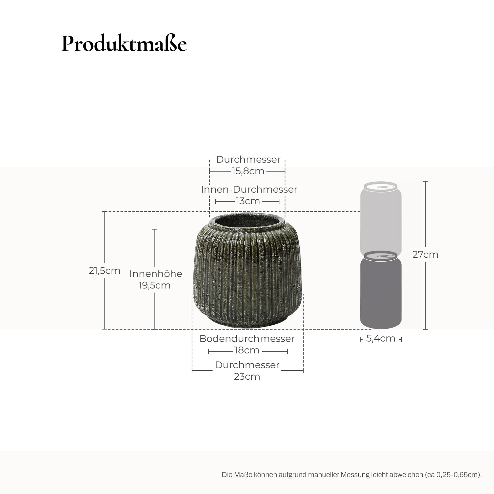 Keramikvase in Dunkelgrün im Boho-Vintage-Stil – 21,5 cm