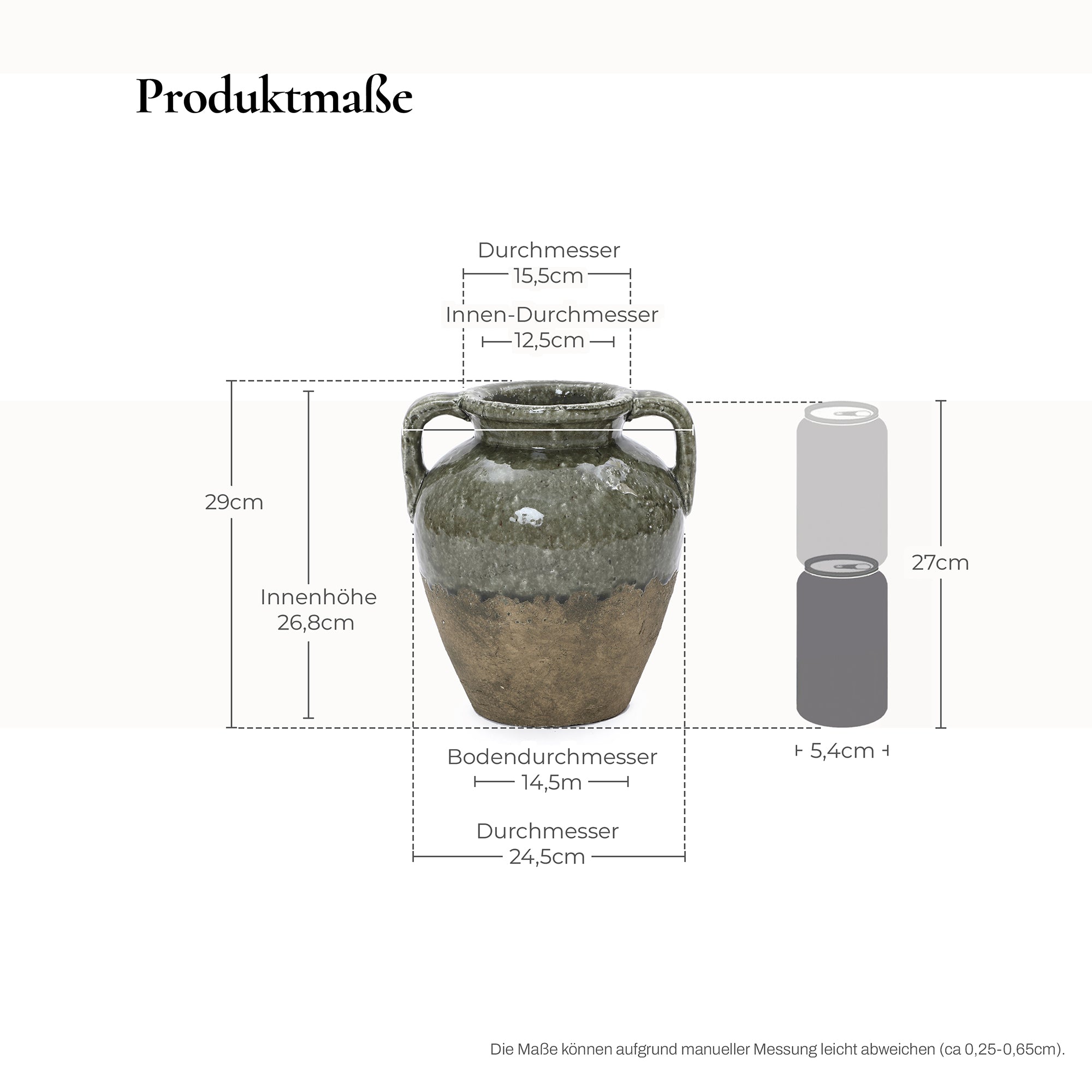 Vintage-Keramikvase mit Doppelhenkeln – 29 cm