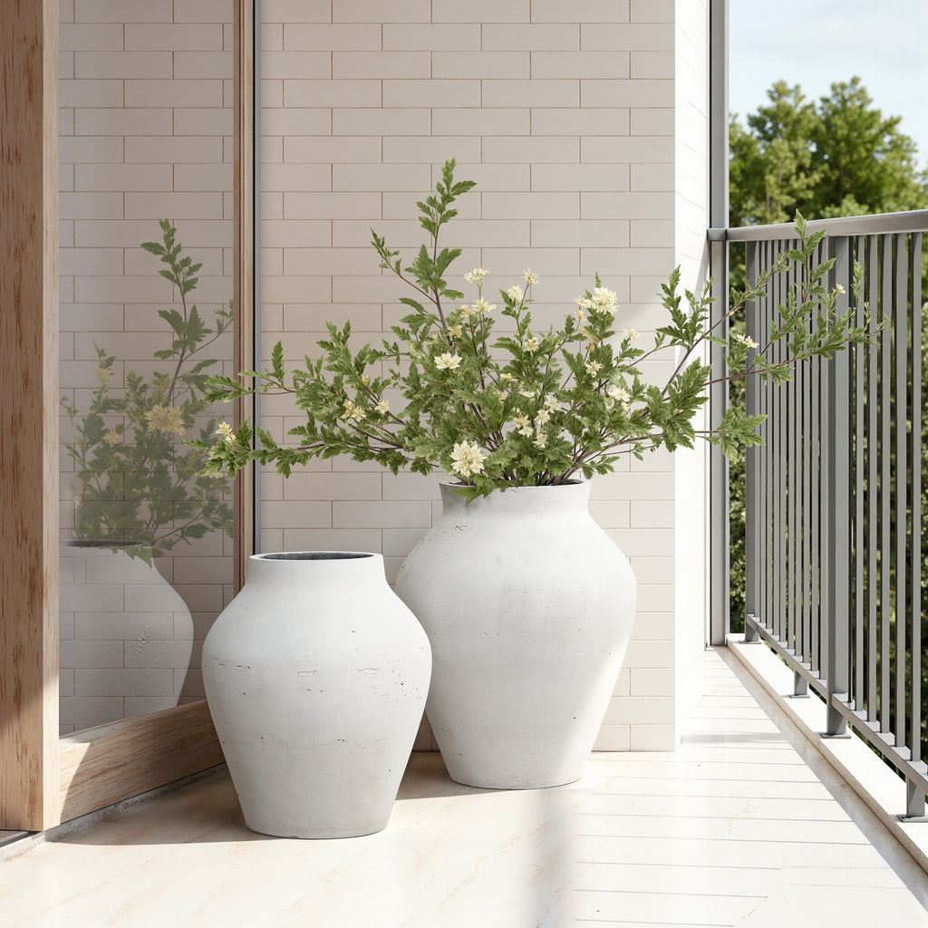 Große Vase Weiß aus Beton, Wabi-Sabi Blumenvase Minimalistisch, Handgefertigte Dekovase