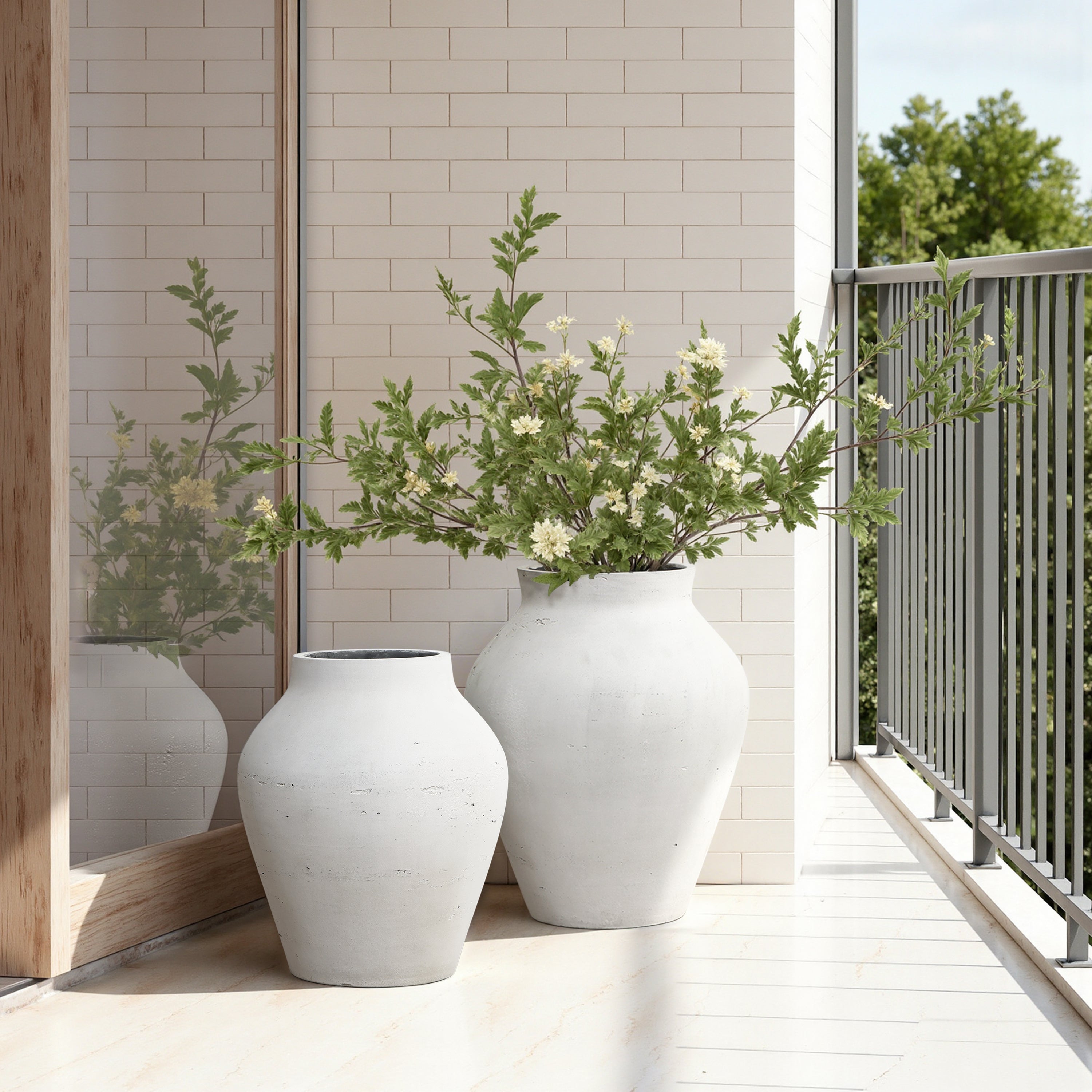 Große Vase Weiß aus Beton, Wabi-Sabi Blumenvase Minimalistisch, Handgefertigte Dekovase