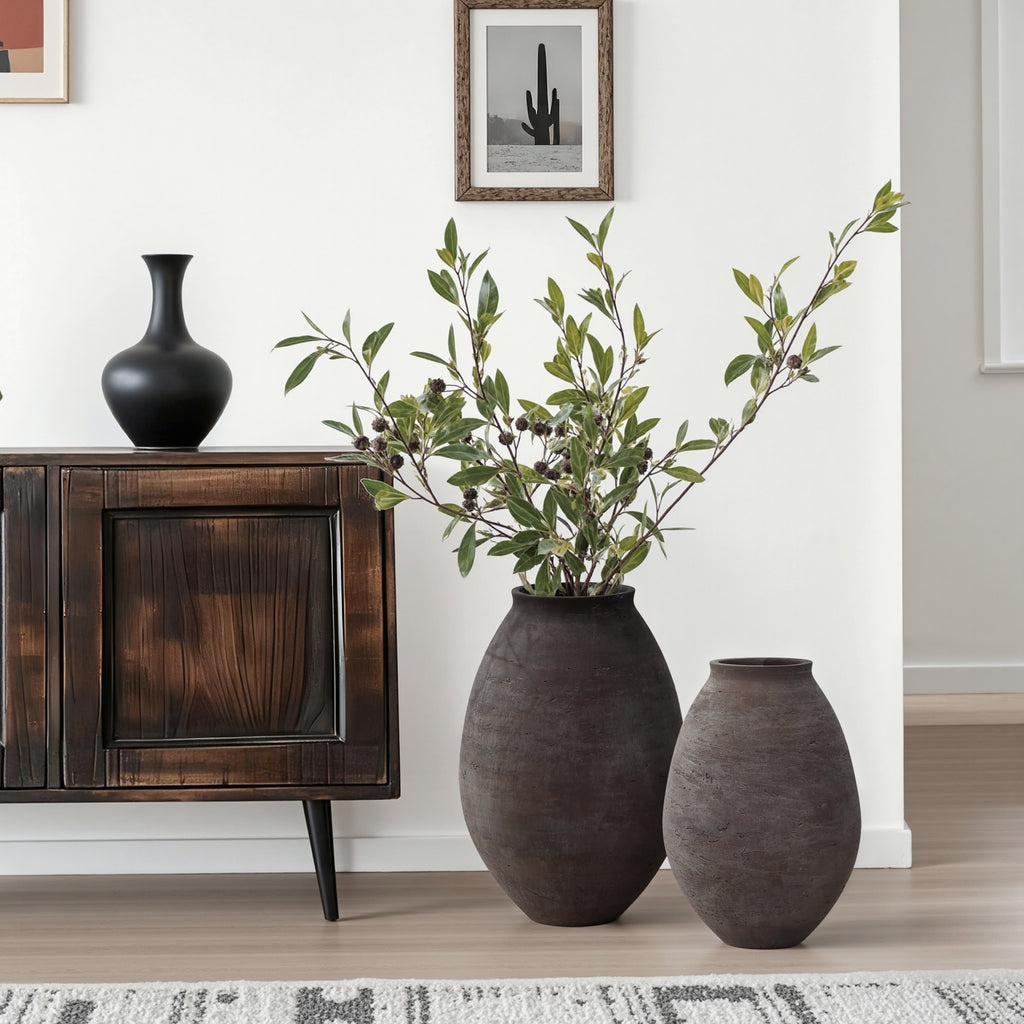 Vase Groß Braun – Rustikale Betonvase im Wabi-Sabi Stil, Bodenvase aus Zement