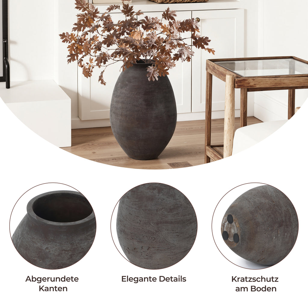 Vase Groß Braun – Rustikale Betonvase im Wabi-Sabi Stil, Bodenvase aus Zement