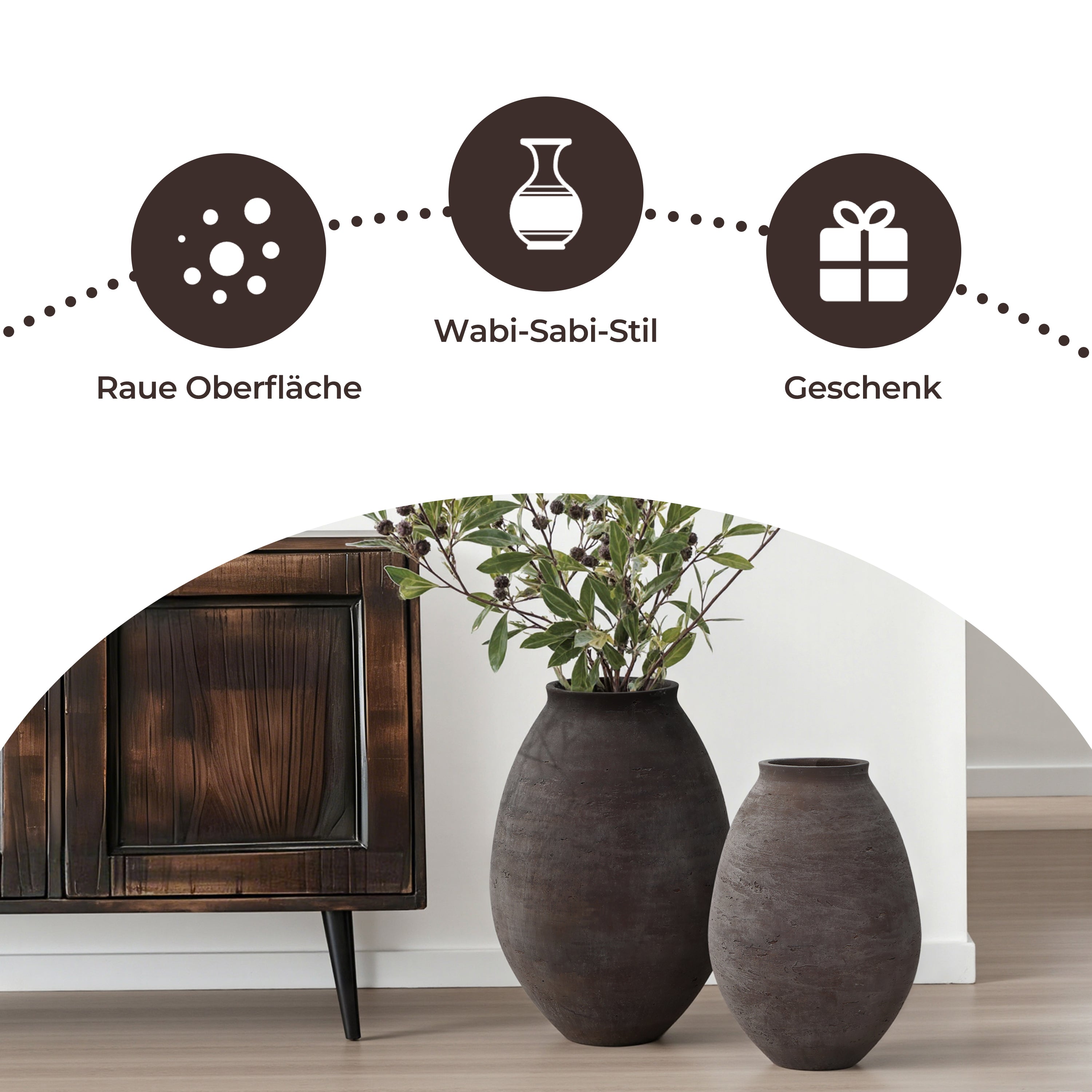 Vase Groß Braun – Rustikale Betonvase im Wabi-Sabi Stil, Bodenvase aus Zement