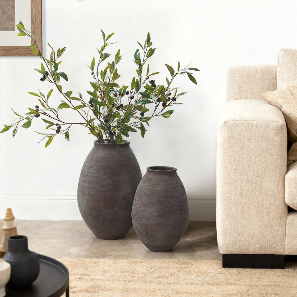 Vase Groß Braun – Rustikale Betonvase im Wabi-Sabi Stil, Bodenvase aus Zement