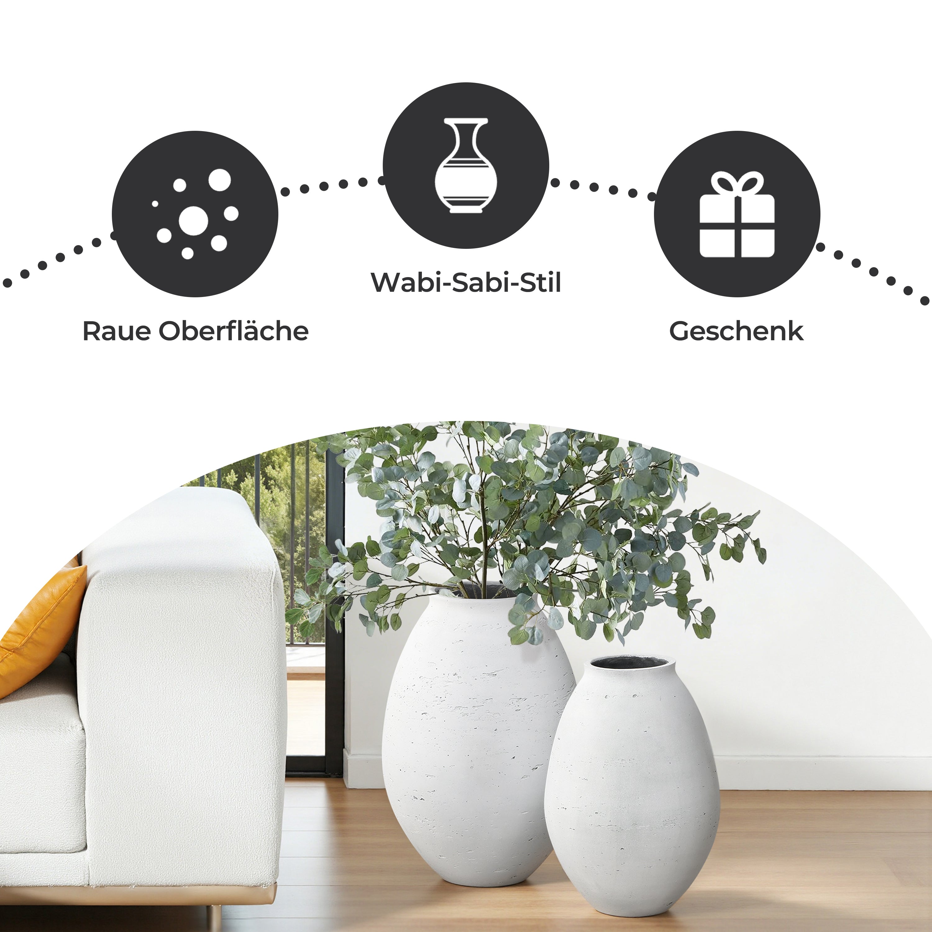 Moderne Blumenvase im Japandi-Stil, Handgefertigte Bodenvase