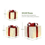 3er-Set LED-Geschenkboxen – Weihnachtsdeko in Weiß mit roten Schleifen