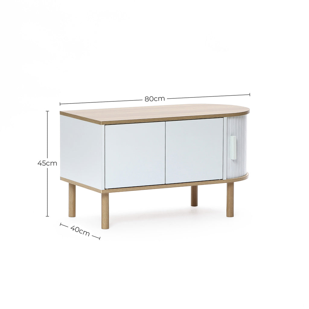 Couchtisch aus Holz in Grau-Weiß mit 2 Türen – skandinavisch/minimalistisch