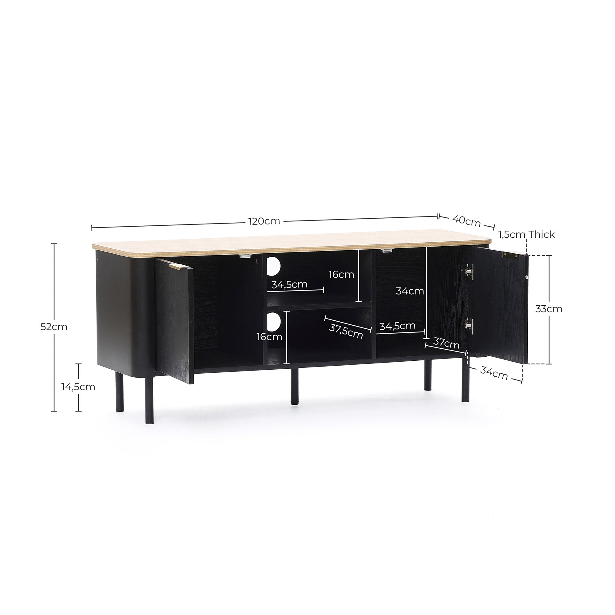 120 cm Modernes TV-Board in Schwarz