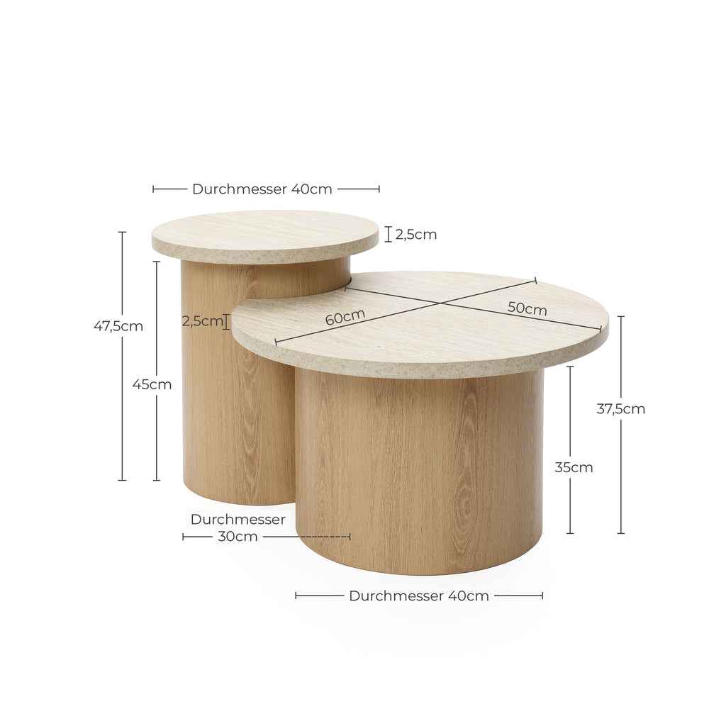 2er-Set Moderner Couchtisch/Beistelltisch