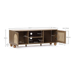 TV-Board aus Holz im Landhausstil – 2 Türen mit Flecht-Front und offenen Ablagefächern, naturfarben