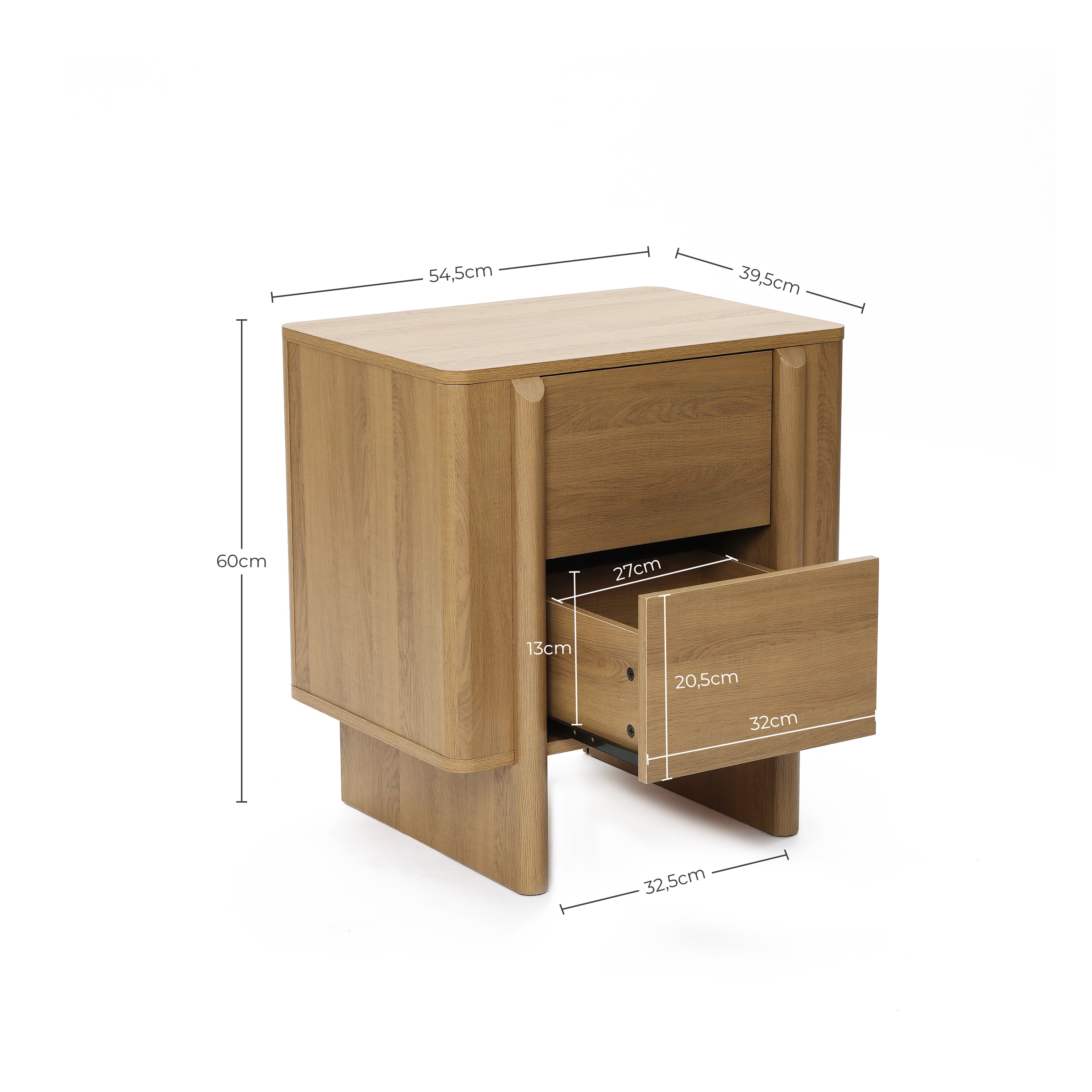 Moderner Nachttisch in Holzoptik mit zwei Schubladen