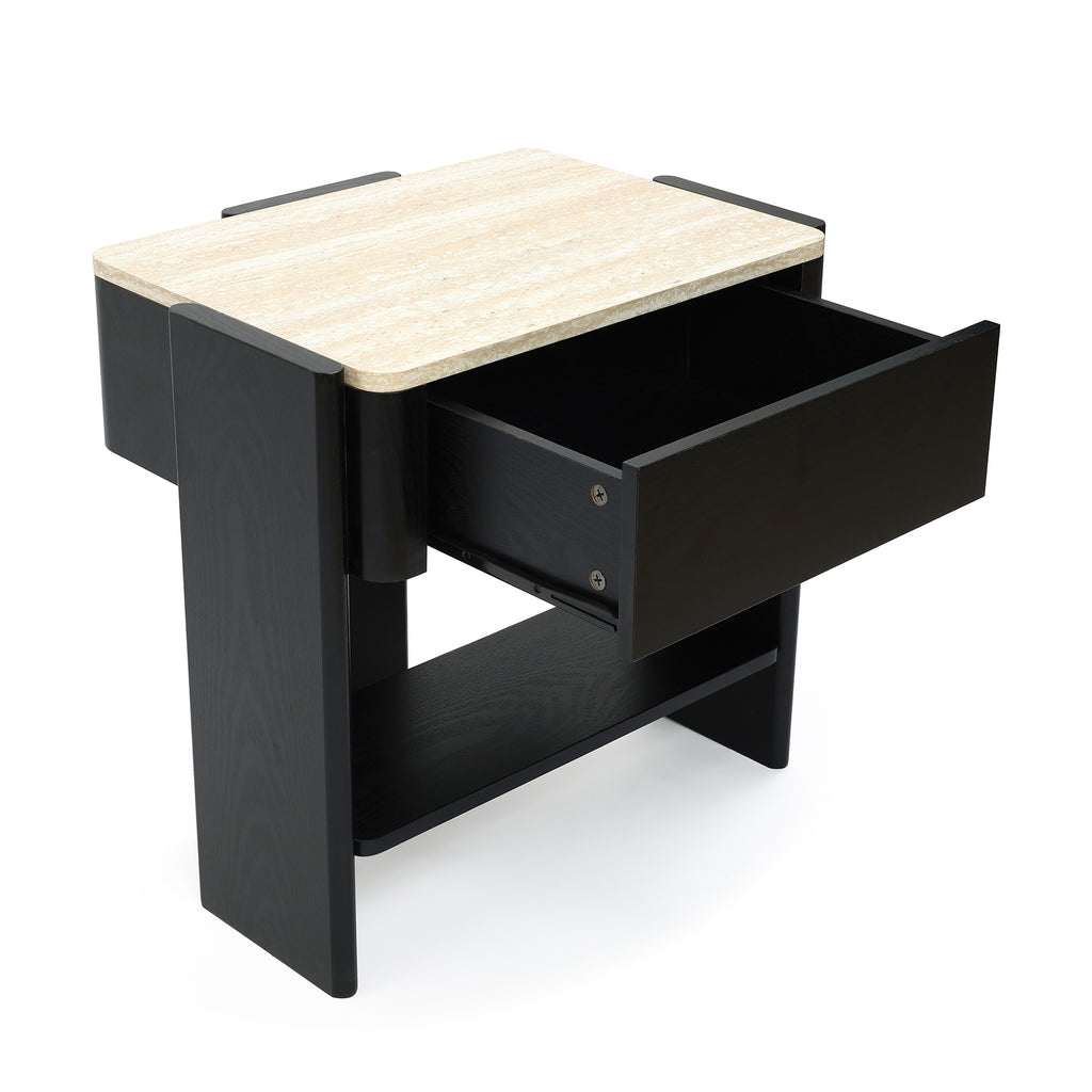 Nachttisch in Marmoroptik 55 cm – Beistelltisch mit Schublade und Ablagefach