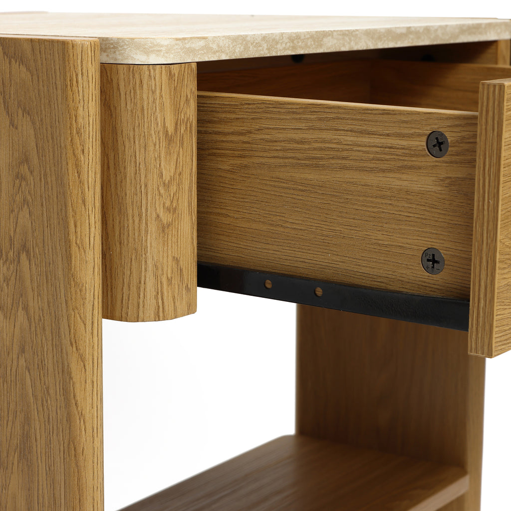 Nachttisch in Marmoroptik 55 cm – Beistelltisch mit Schublade und Ablagefach