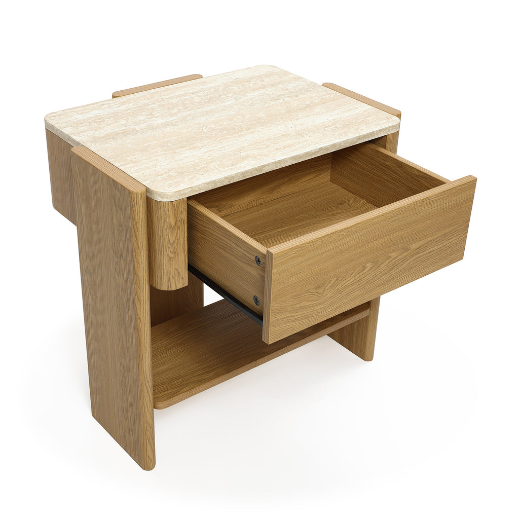 Nachttisch in Marmoroptik 55 cm – Beistelltisch mit Schublade und Ablagefach