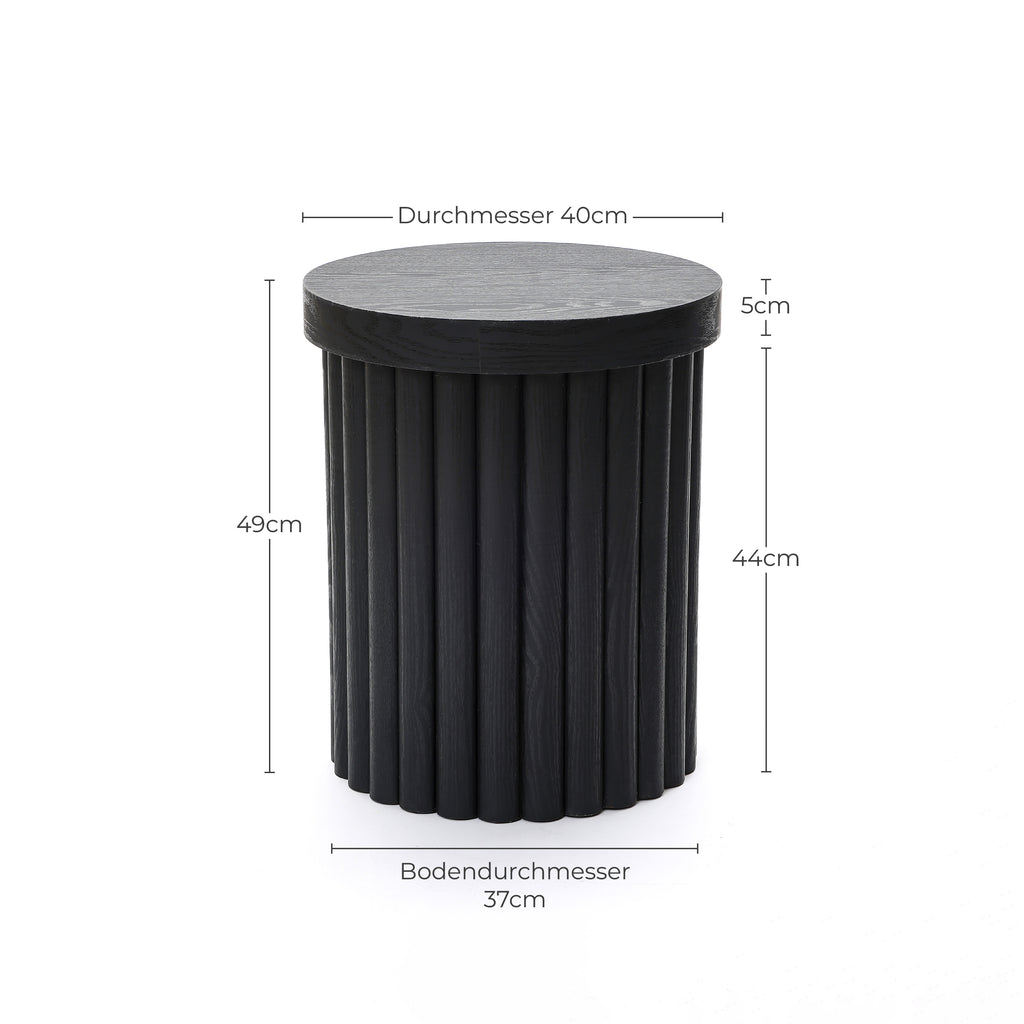 Moderner runder Beistelltisch in Schwarz mit Holzoptik