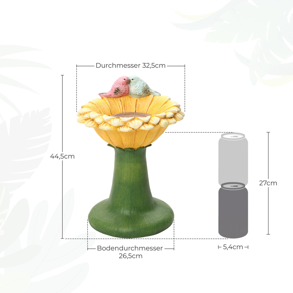 Sonnenblumen-Vogelfutterspender aus MGO – Gartendekoration mit 2 dekorativen Vögeln, wetterfest, 32,5x32x45 cm, 4,5 kg, ideal für Balkon, Garten & Terrasse