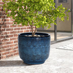 Keramik Blumentopf Groß, Round Übertöpfe Außen & Innen, Massiver Pflanzkübel mit Drainage-Loch ideal für Wohnzimmer, Küche und Balkon (Marineblau, Ø40xH34 cm)