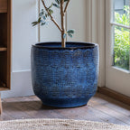 Keramik Blumentopf Groß, Round Übertöpfe Außen & Innen, Massiver Pflanzkübel mit Drainage-Loch ideal für Wohnzimmer, Küche und Balkon (Marineblau, Ø40xH34 cm)