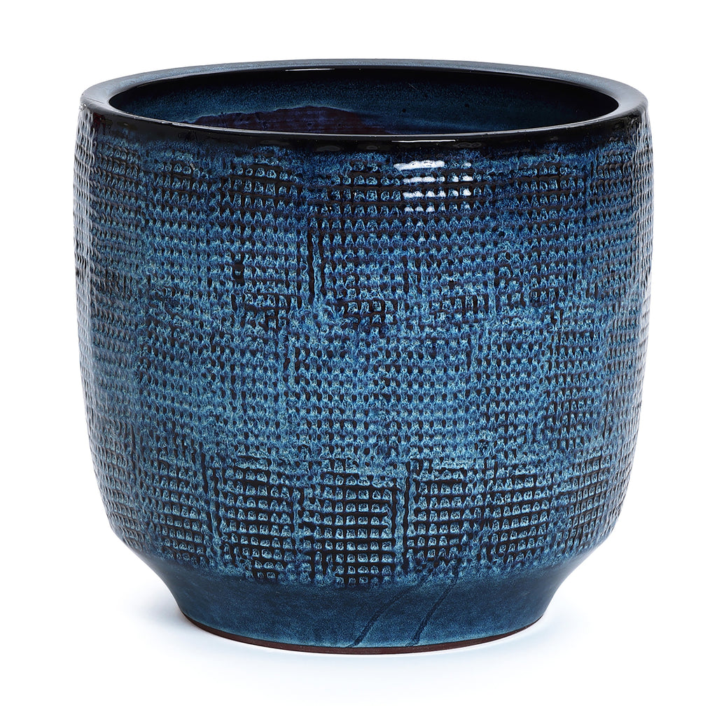 Keramik Blumentopf Groß, Round Übertöpfe Außen & Innen, Massiver Pflanzkübel mit Drainage-Loch ideal für Wohnzimmer, Küche und Balkon (Marineblau, Ø40xH34 cm)