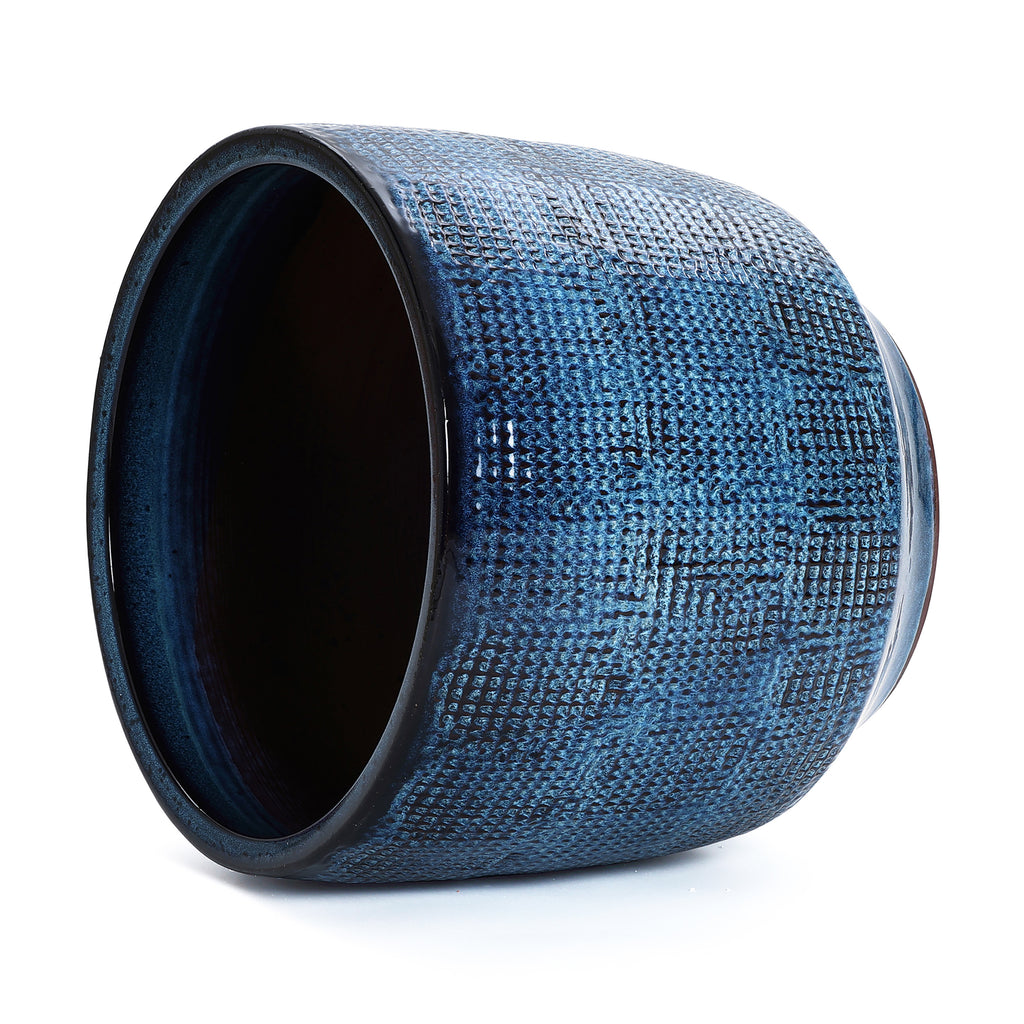 Keramik Blumentopf Groß, Round Übertöpfe Außen & Innen, Massiver Pflanzkübel mit Drainage-Loch ideal für Wohnzimmer, Küche und Balkon (Marineblau, Ø40xH34 cm)