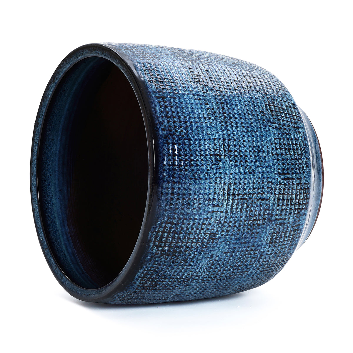 Keramik Blumentopf Groß, Round Übertöpfe Außen & Innen, Massiver Pflanzkübel mit Drainage-Loch ideal für Wohnzimmer, Küche und Balkon (Marineblau, Ø40xH34 cm)