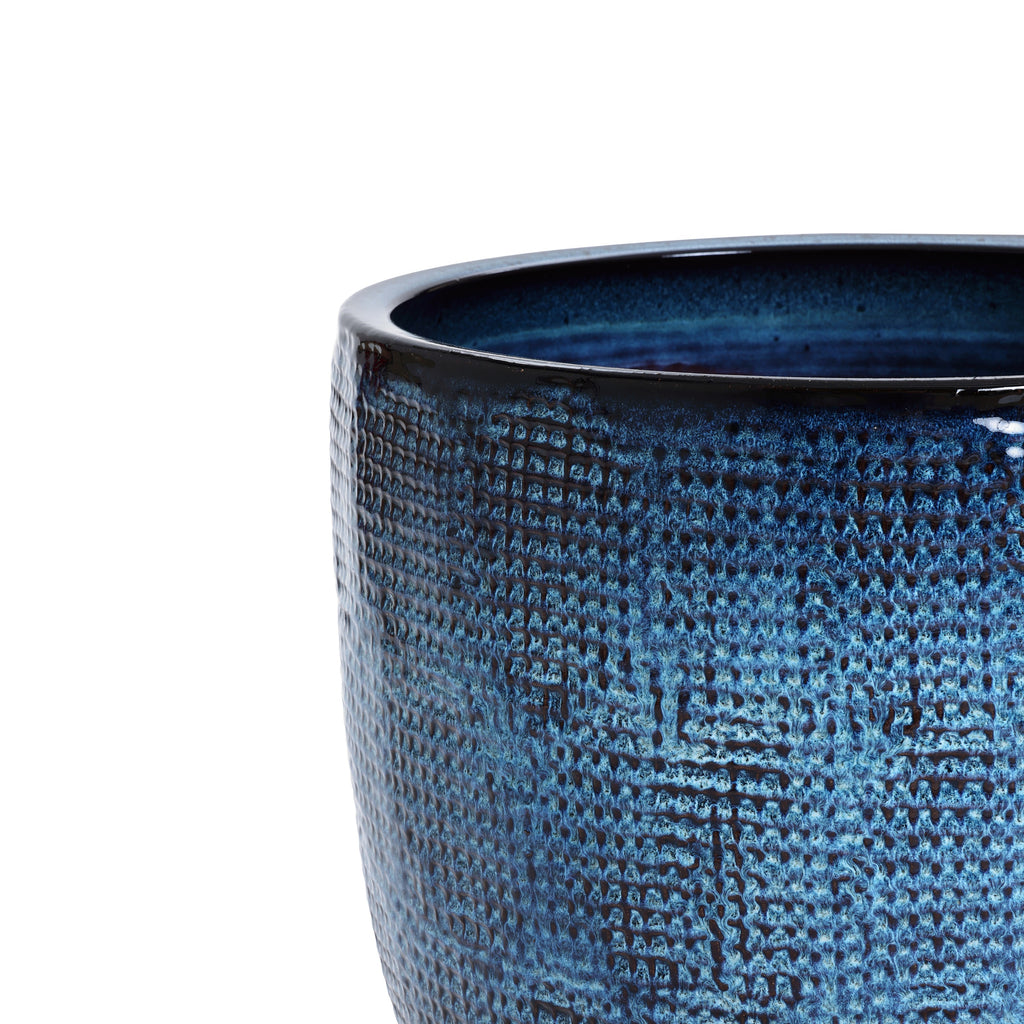 Keramik Blumentopf Groß, Round Übertöpfe Außen & Innen, Massiver Pflanzkübel mit Drainage-Loch ideal für Wohnzimmer, Küche und Balkon (Marineblau, Ø40xH34 cm)