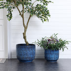 Keramik Blumentopf Groß, Round Übertöpfe Außen & Innen, Massiver Pflanzkübel mit Drainage-Loch ideal für Wohnzimmer, Küche und Balkon (Marineblau, Ø30xH28 cm)
