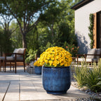 Keramik Blumentopf Groß, Round Übertöpfe Außen & Innen, Massiver Pflanzkübel mit Drainage-Loch ideal für Wohnzimmer, Küche und Balkon (Marineblau, Ø30xH28 cm)