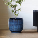 Keramik Blumentopf Groß, Round Übertöpfe Außen & Innen, Massiver Pflanzkübel mit Drainage-Loch ideal für Wohnzimmer, Küche und Balkon (Marineblau, Ø30xH28 cm)