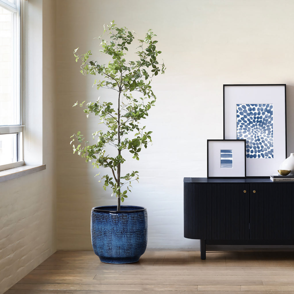 Keramik Blumentopf Groß, Round Übertöpfe Außen & Innen, Massiver Pflanzkübel mit Drainage-Loch ideal für Wohnzimmer, Küche und Balkon (Marineblau, Ø30xH28 cm)