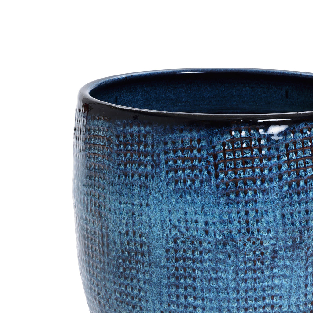 Keramik Blumentopf Groß, Round Übertöpfe Außen & Innen, Massiver Pflanzkübel mit Drainage-Loch ideal für Wohnzimmer, Küche und Balkon (Marineblau, Ø30xH28 cm)