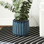 Keramik Blumentopf Ø23 cm Rund, Blau-Weiß Übertopf mit Drainage-Loch,Frostsicher Wetterfester Pflanzkübel für Balkon Garten Terrasse Wohnzimmer