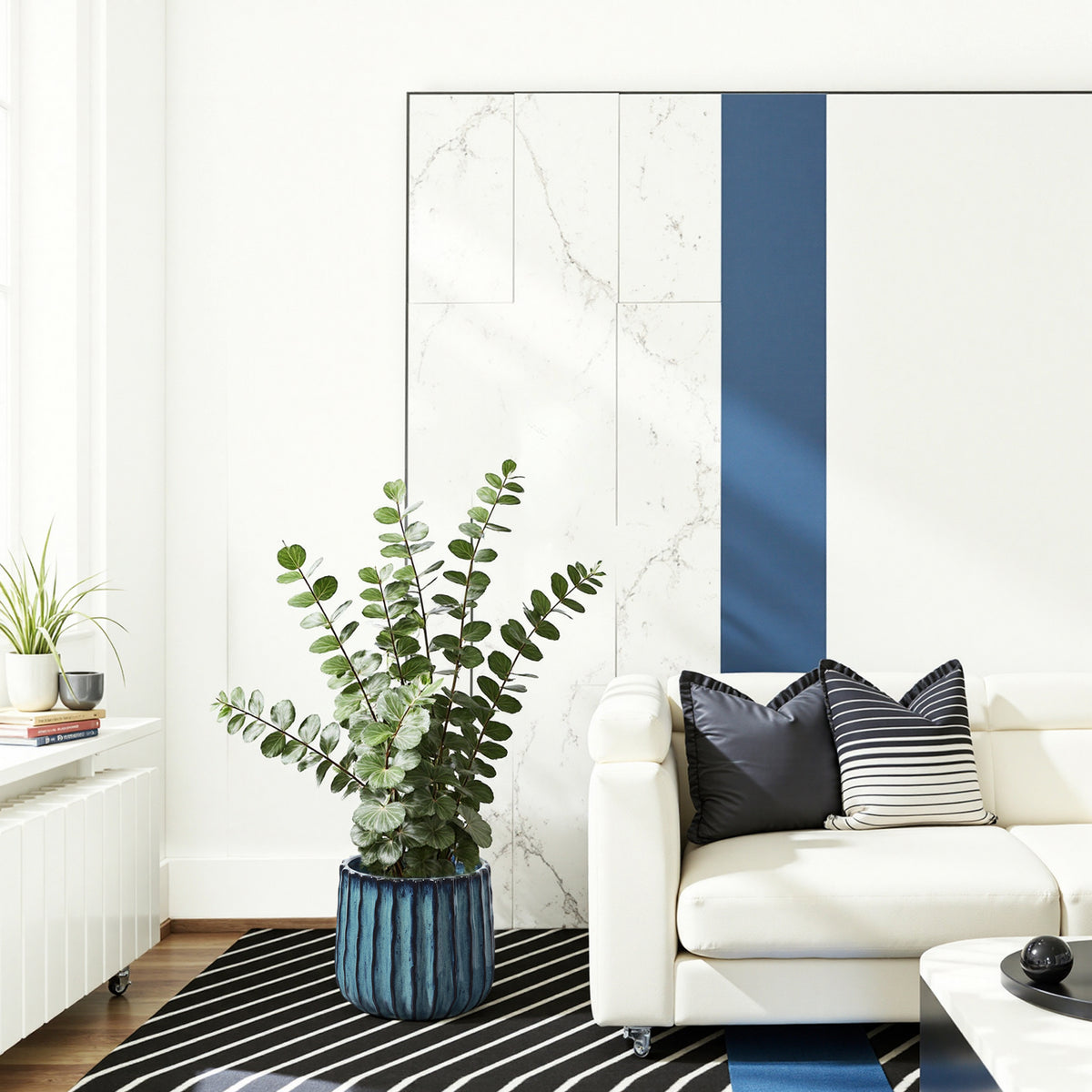 Keramik Blumentopf Ø23 cm Rund, Blau-Weiß Übertopf mit Drainage-Loch,Frostsicher Wetterfester Pflanzkübel für Balkon Garten Terrasse Wohnzimmer
