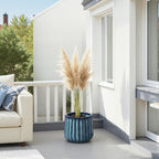 Keramik Blumentopf Ø23 cm Rund, Blau-Weiß Übertopf mit Drainage-Loch,Frostsicher Wetterfester Pflanzkübel für Balkon Garten Terrasse Wohnzimmer