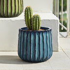Keramik Blumentopf Ø23 cm Rund, Blau-Weiß Übertopf mit Drainage-Loch,Frostsicher Wetterfester Pflanzkübel für Balkon Garten Terrasse Wohnzimmer