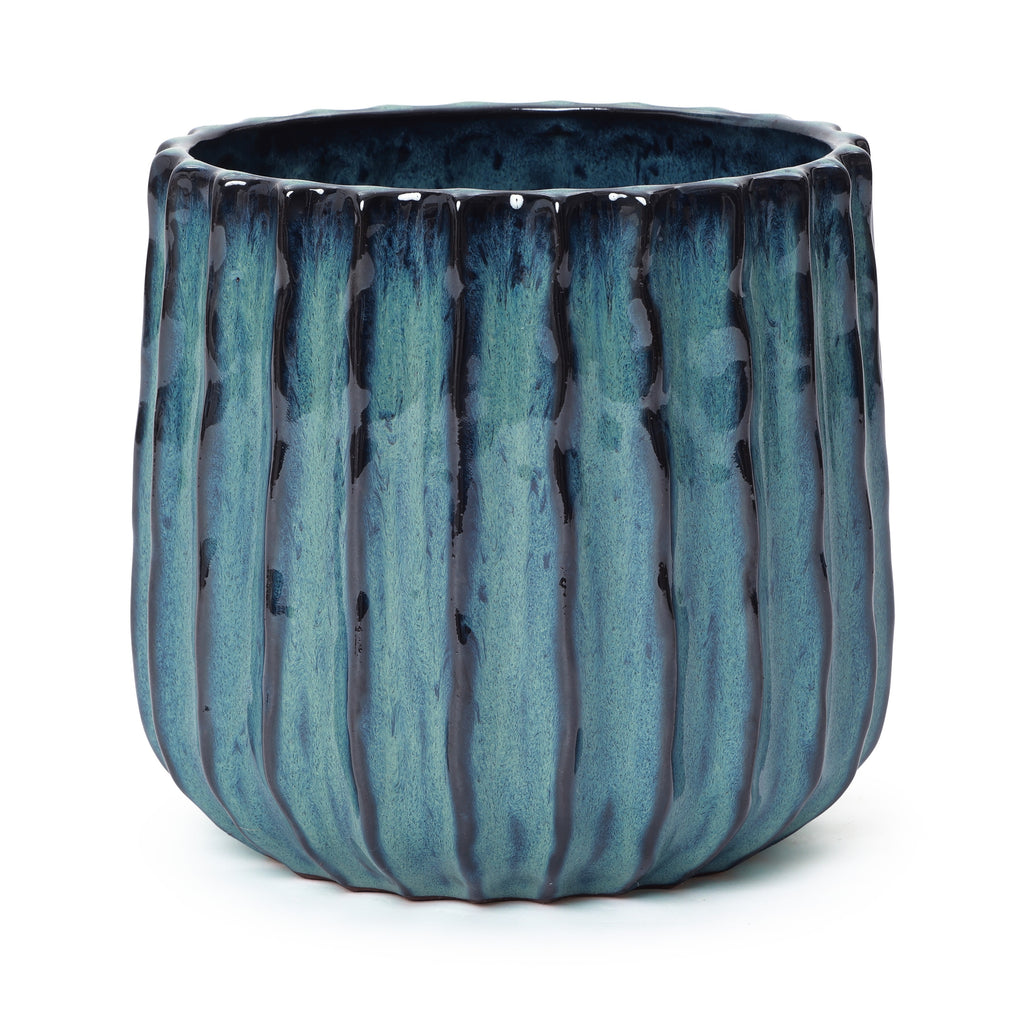Keramik Blumentopf Ø23 cm Rund, Blau-Weiß Übertopf mit Drainage-Loch,Frostsicher Wetterfester Pflanzkübel für Balkon Garten Terrasse Wohnzimmer