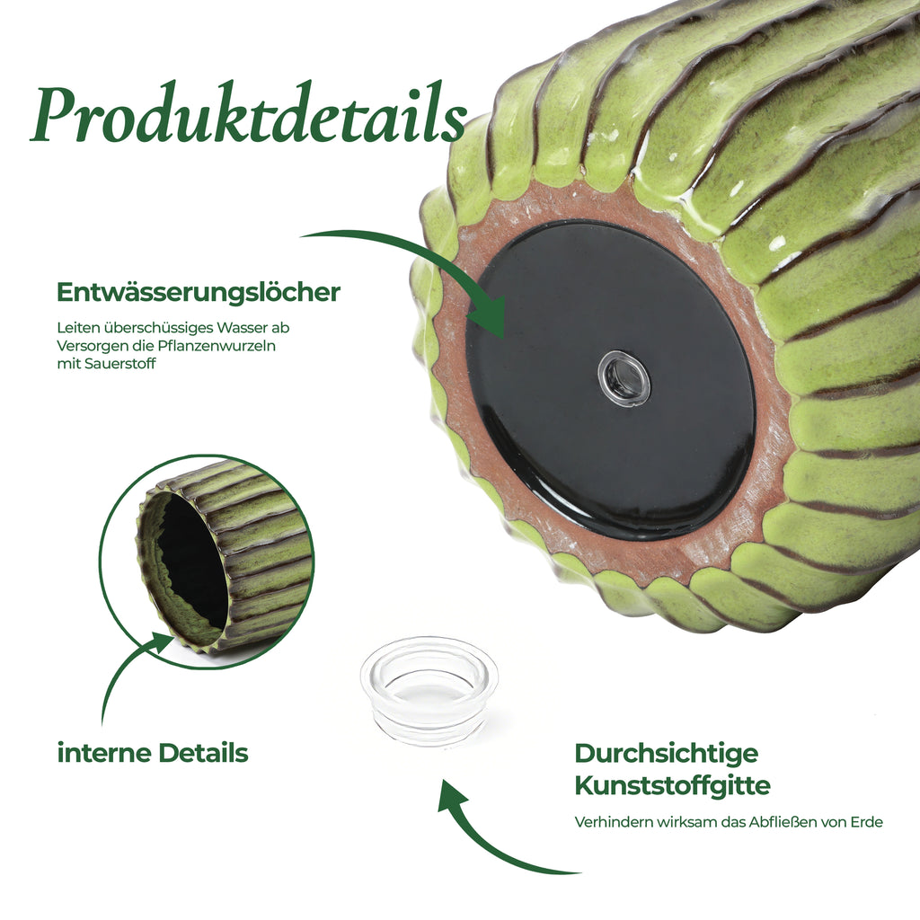 Hometopia Keramik Blumentopf, rund, mit Ablaufloch, Ø 23 cm, Olivgrün,Keramik,Frostsicher Wetterfest,Massiver Pflanzkübel mit Drainage-Loch ideal für Balkon&Garten,Terrasse,Wohnzimmer Ø23xH21 cm
