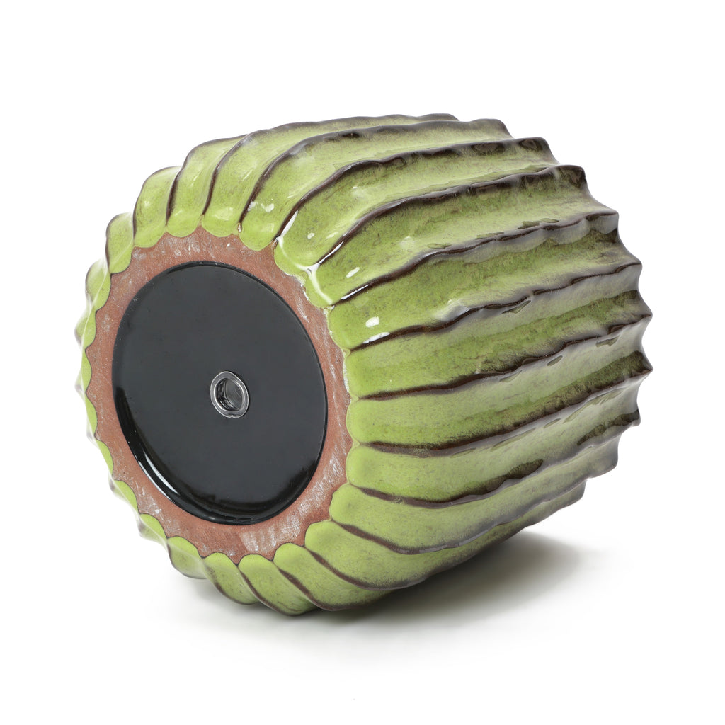 Hometopia Keramik Blumentopf, rund, mit Ablaufloch, Ø 23 cm, Olivgrün,Keramik,Frostsicher Wetterfest,Massiver Pflanzkübel mit Drainage-Loch ideal für Balkon&Garten,Terrasse,Wohnzimmer Ø23xH21 cm
